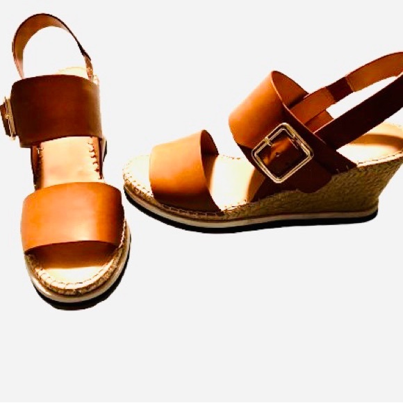 Tommy Hilfiger Shoes - Tommy Hilfiger Tan Wedge Sandals with Slingback Design